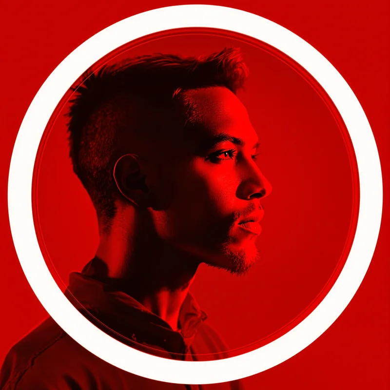 Red avatar portrait with powerful aesthetic and identity