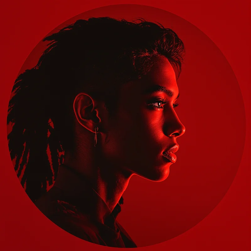 Red avatar profile image with intense tone and recognition