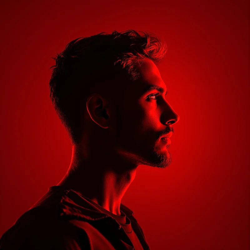 Red avatar profile image with intense tone and recognition