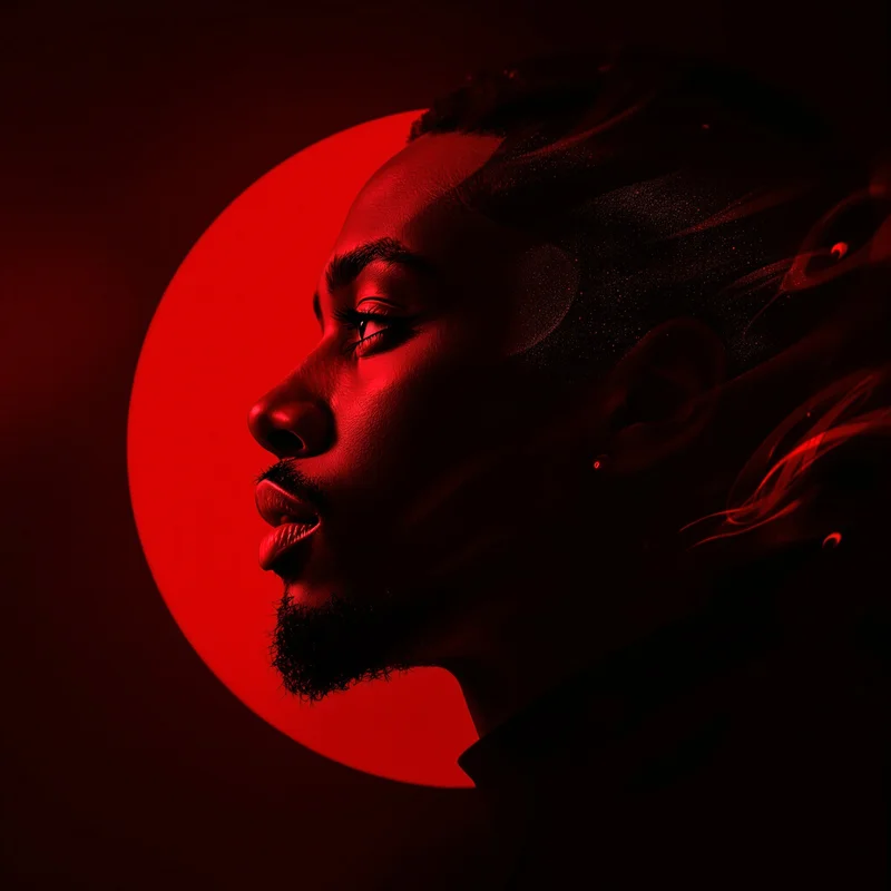 Red avatar profile image with intense tone and recognition