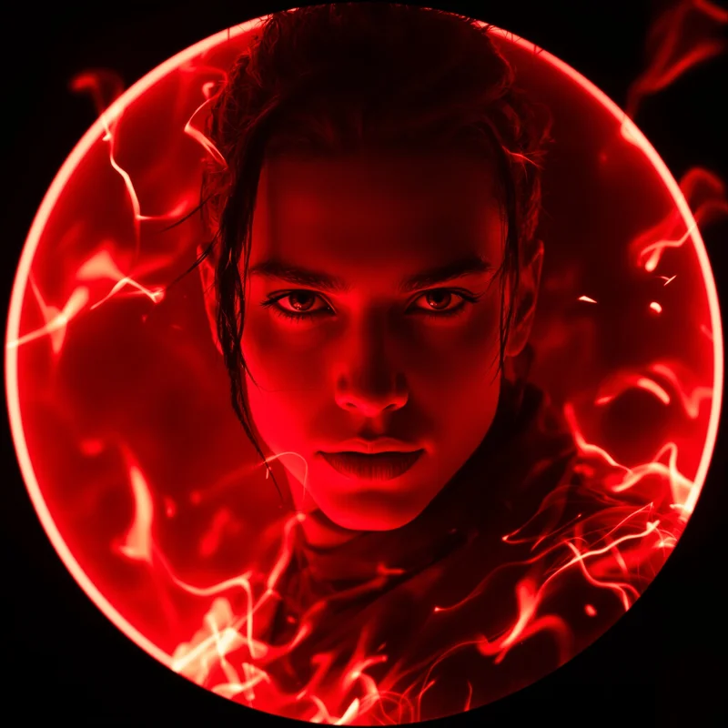 Red avatar profile image with intense tone and recognition