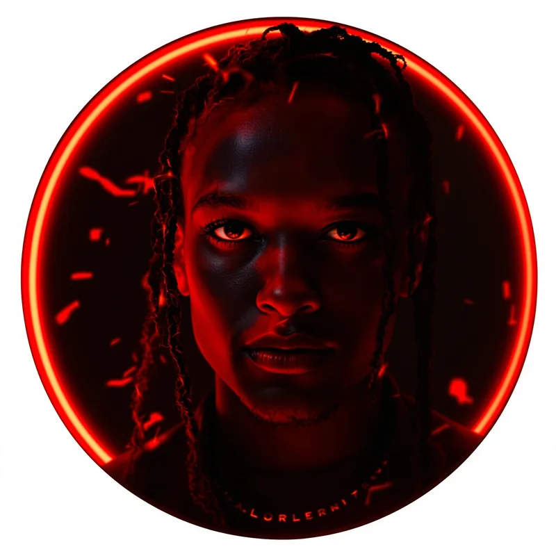 Red avatar portrait with powerful aesthetic and identity