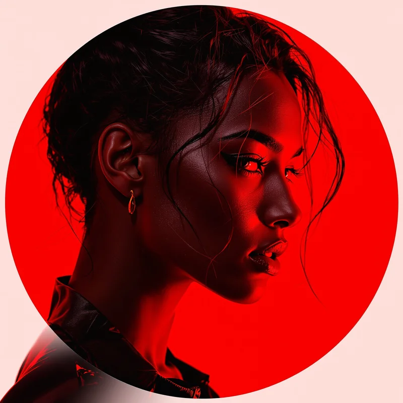 Red avatar portrait with powerful aesthetic and identity