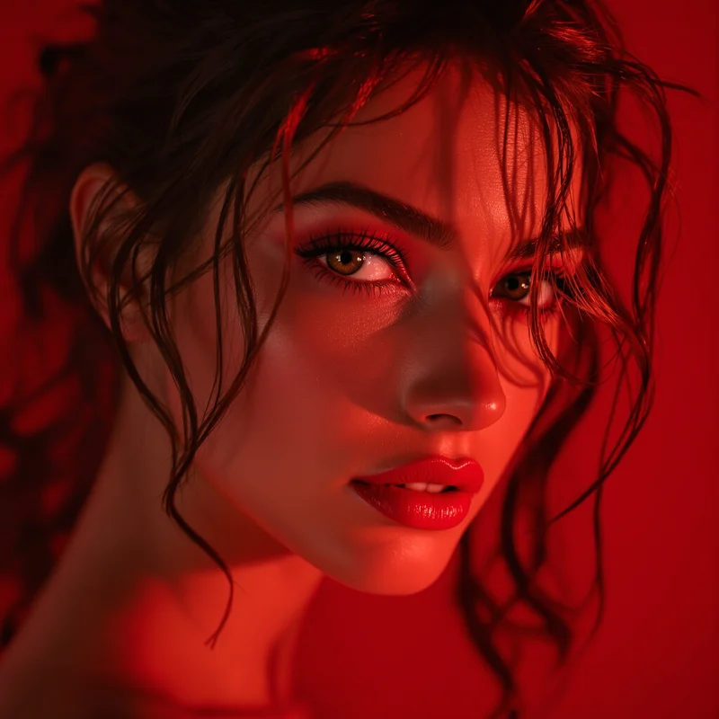 Red avatar portrait with powerful aesthetic and identity