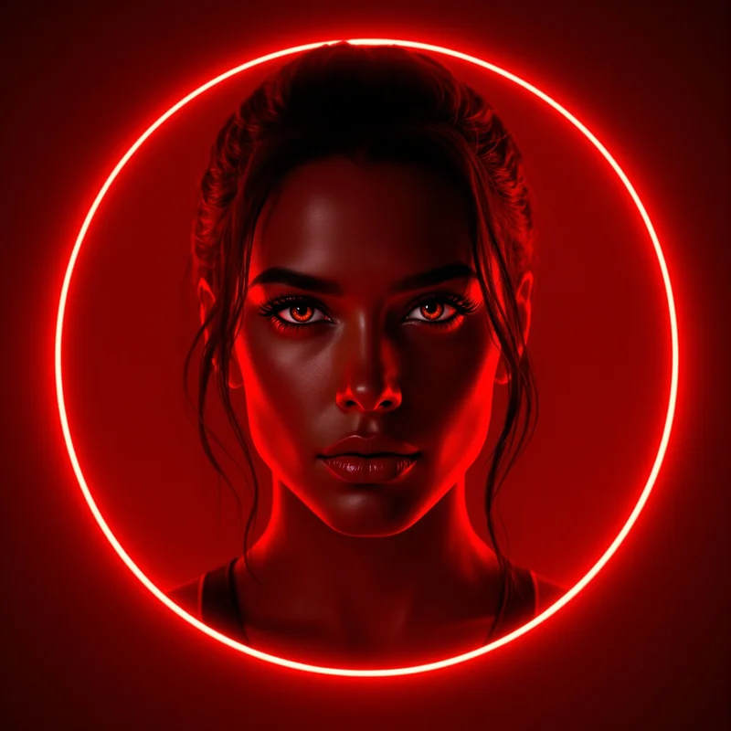 Red avatar portrait with powerful aesthetic and identity