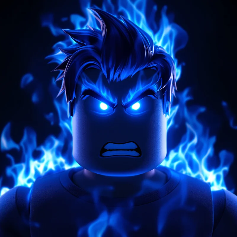 blue flame roblox pfp with glowing aura energy