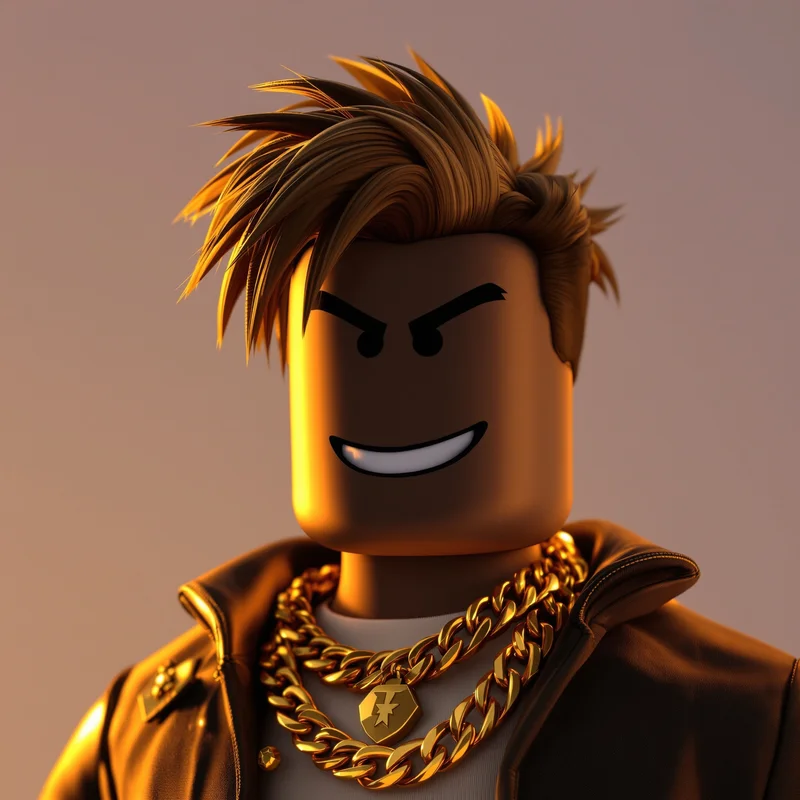 rich flex roblox pfp with luxury chains and confident aura