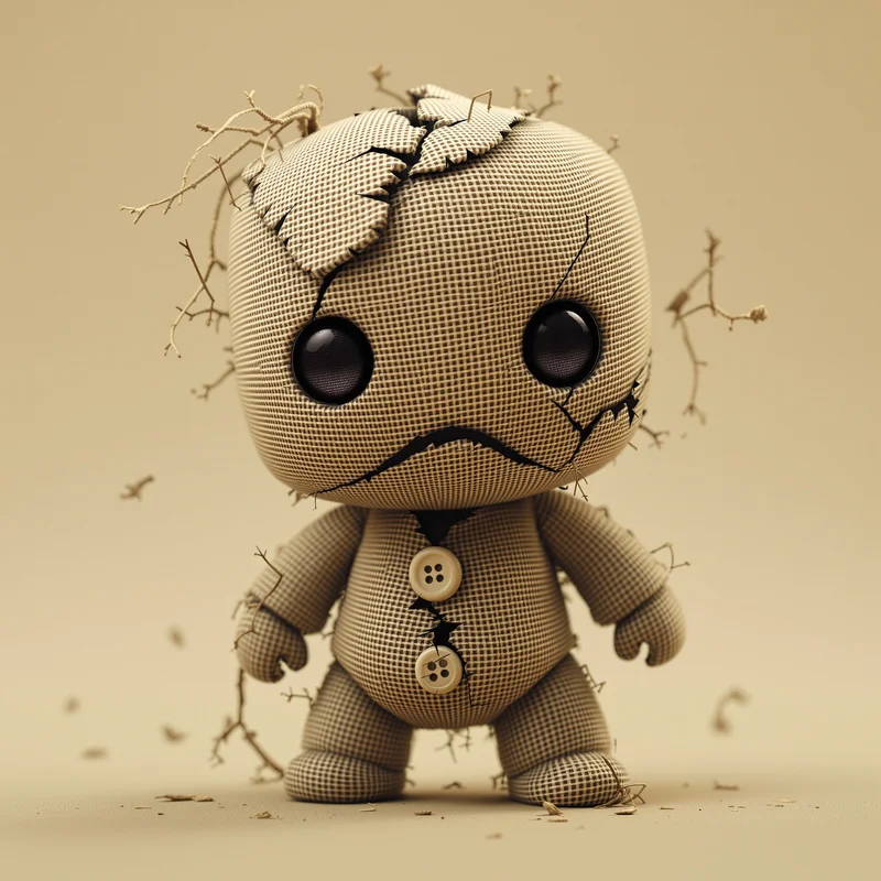 Broken stitch Sackboy PFP with torn fabric and emotional texture