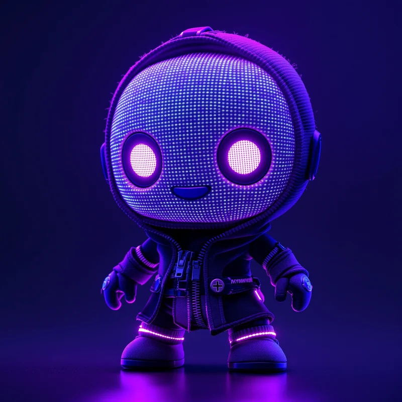 Cyber Sackboy PFP with neon stitching and holographic yarn