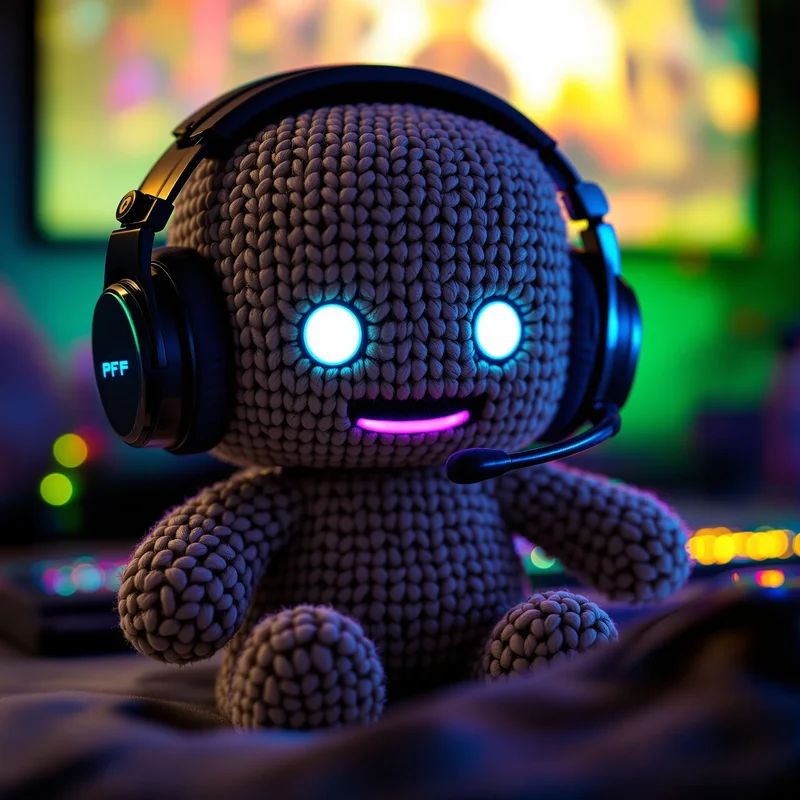Gamer Sackboy PFP with headset and RGB room glow