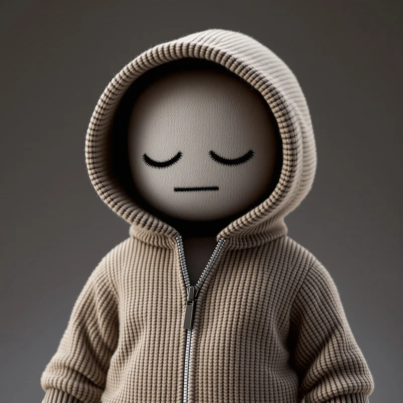 Sackboy hoodie PFP with sleepy mood and soft shadows