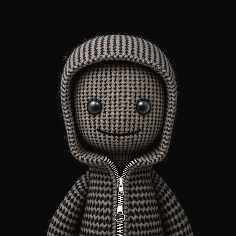 Minimal Sackboy PFP with centered stitched face and black background