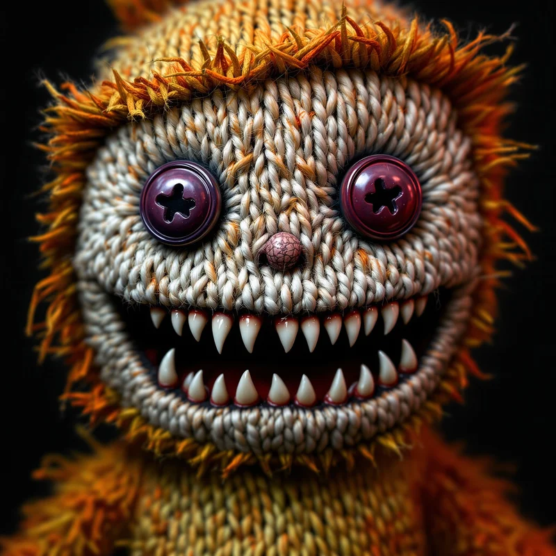 Monster Sackboy PFP with creepy cute teeth and wild expression