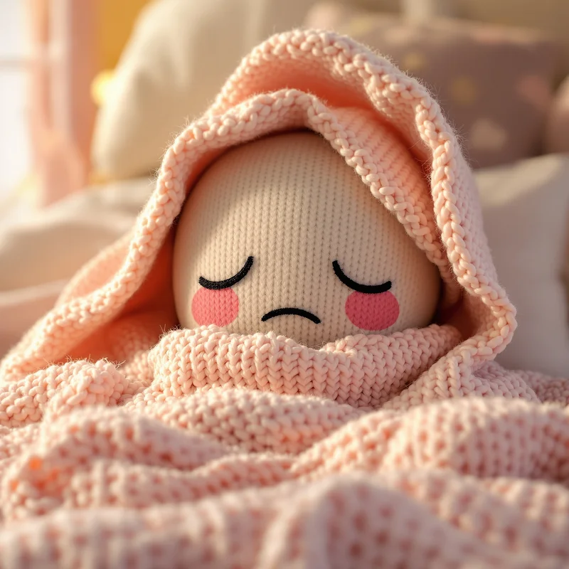 Sleepy Sackboy PFP with warm blanket and tired button eyes