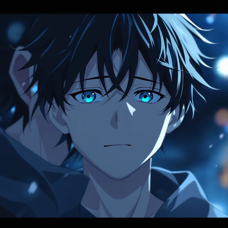 sad anime pfp with ash-blue light and emotionally distant calm