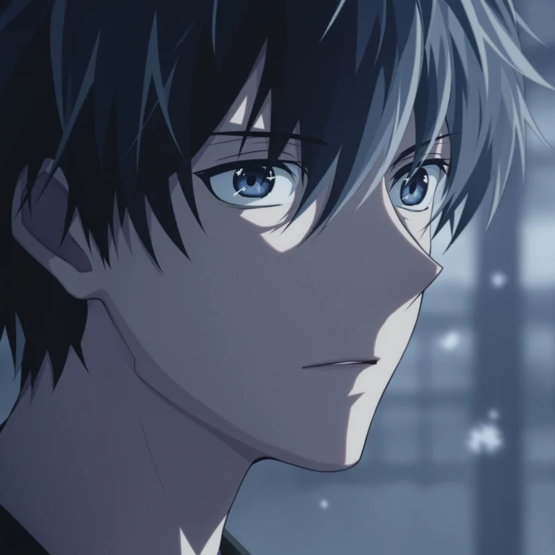 sad anime pfp with controlled expression and hidden emotional fracture