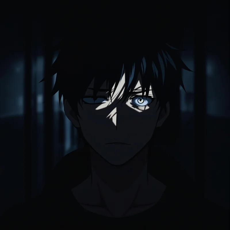sad anime pfp with dark hallway mood and lonely expression