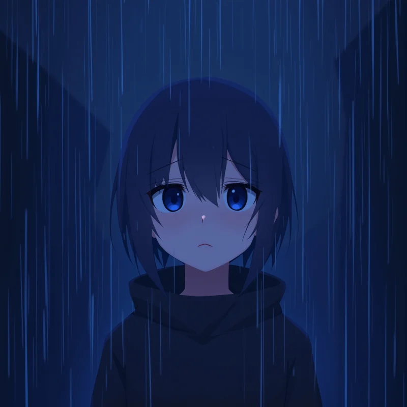 low mood anime portrait with low contrast lighting for sad PFP design