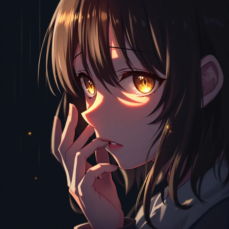 sad anime pfp with last light glow and reflective emotional finish