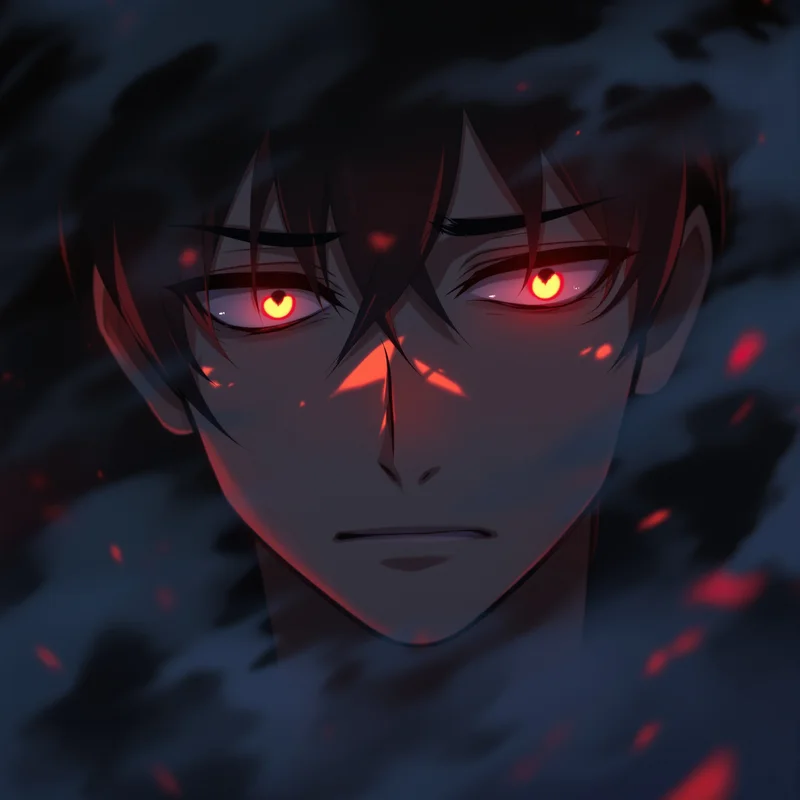 sad anime pfp with ember tones and restrained dark emotion