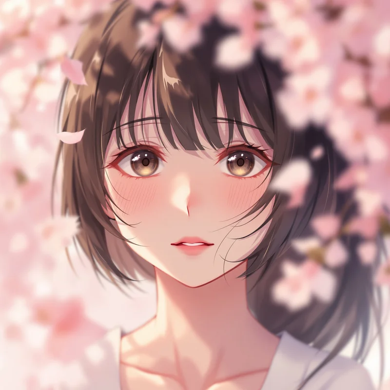 sad anime pfp with drifting petals and delicate floral sadness