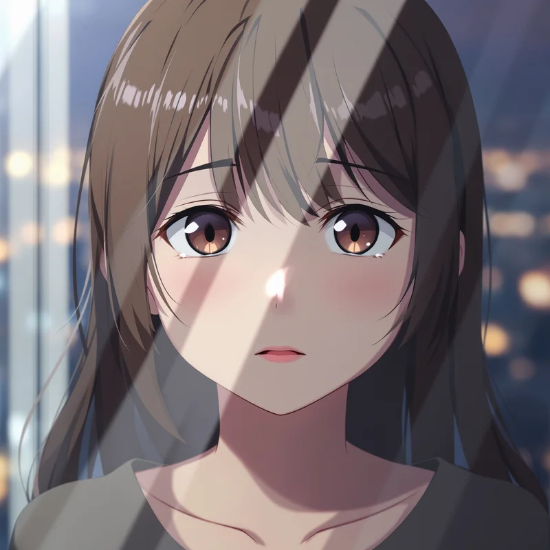 Sad anime avatar with streetlamp tears and strong contrast