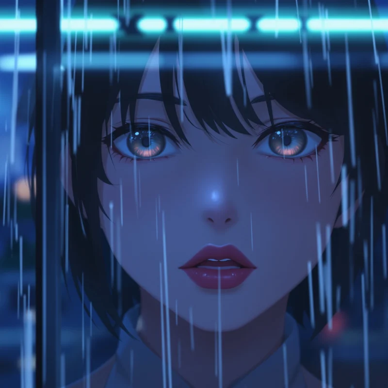 Melancholy anime PFP with bedroom light and clean composition