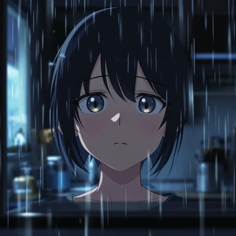 Melancholy anime PFP with bedroom light and clean composition