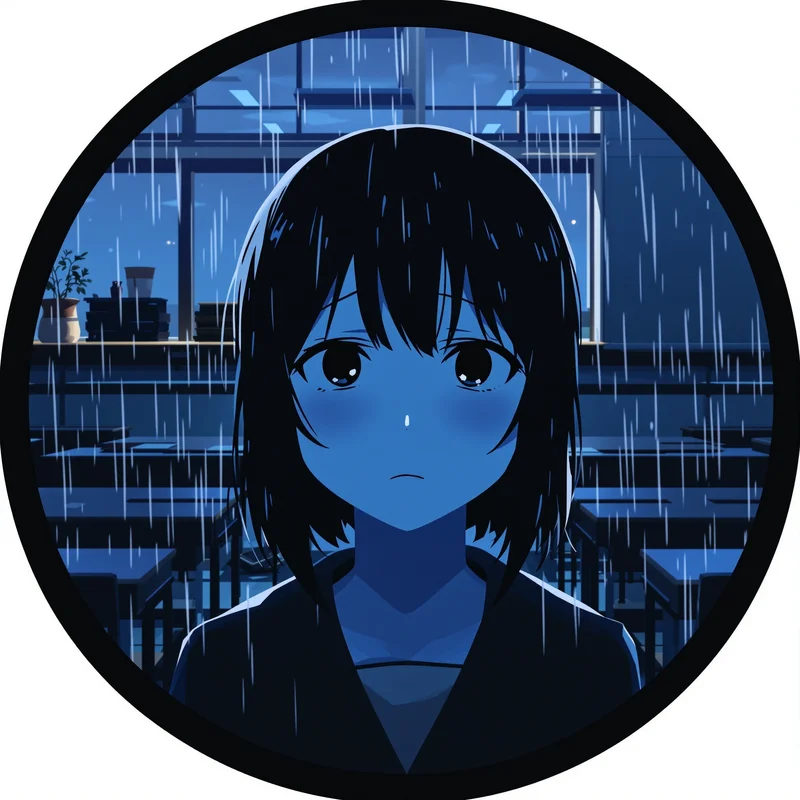 Anime avatar with train window scene and clear silhouette
