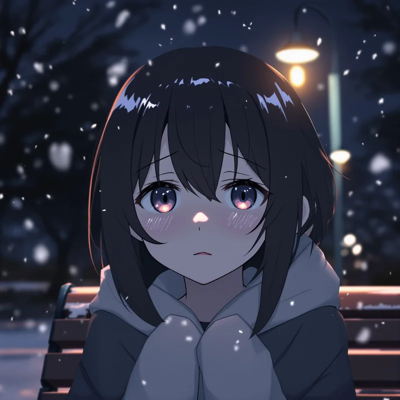Sad anime avatar with phone light glow and tight crop