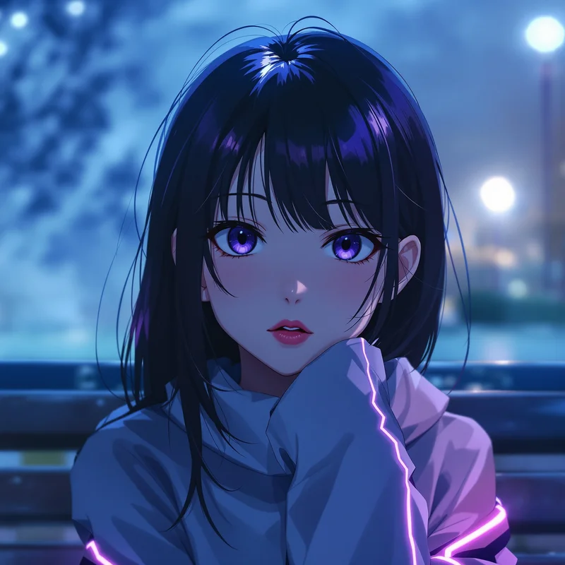 Anime PFP with city window gaze and readable face