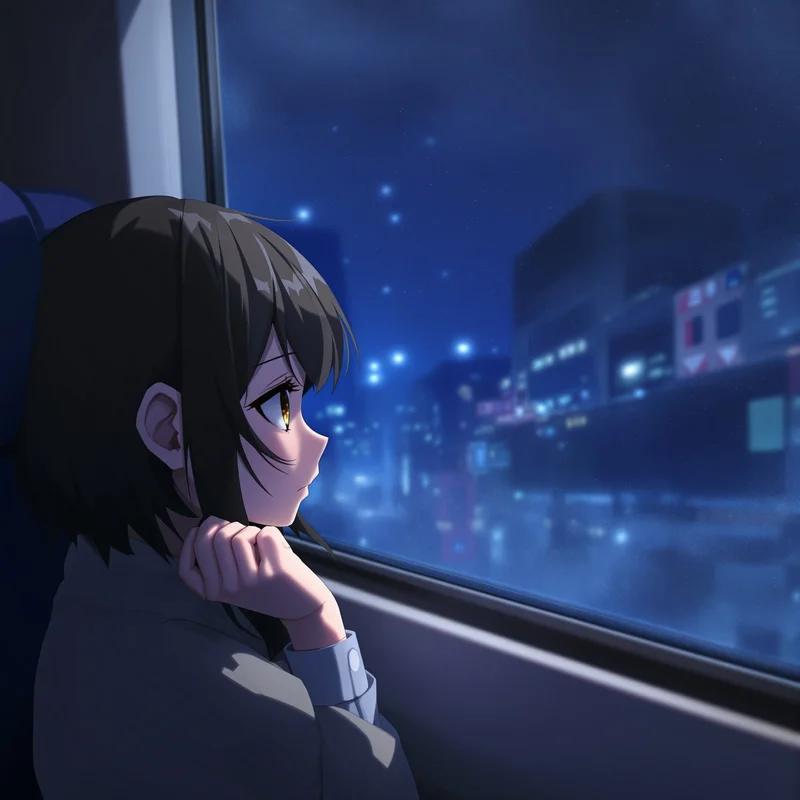 Sad anime PFP avatar with rainy window scene and clear face