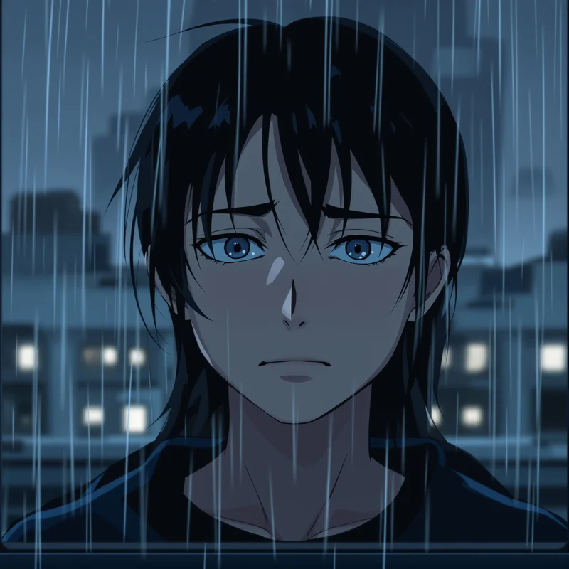 Melancholy anime PFP with bedroom light and clean composition