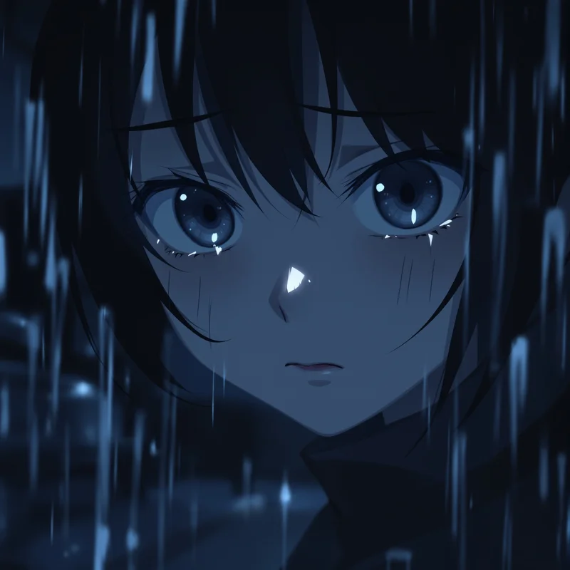 Sad anime avatar with phone light glow and tight crop
