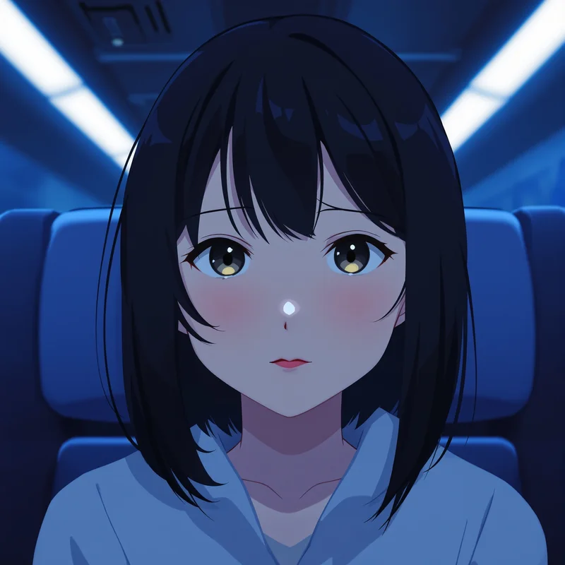 Sad anime profile image with neon rain and strong eye focus