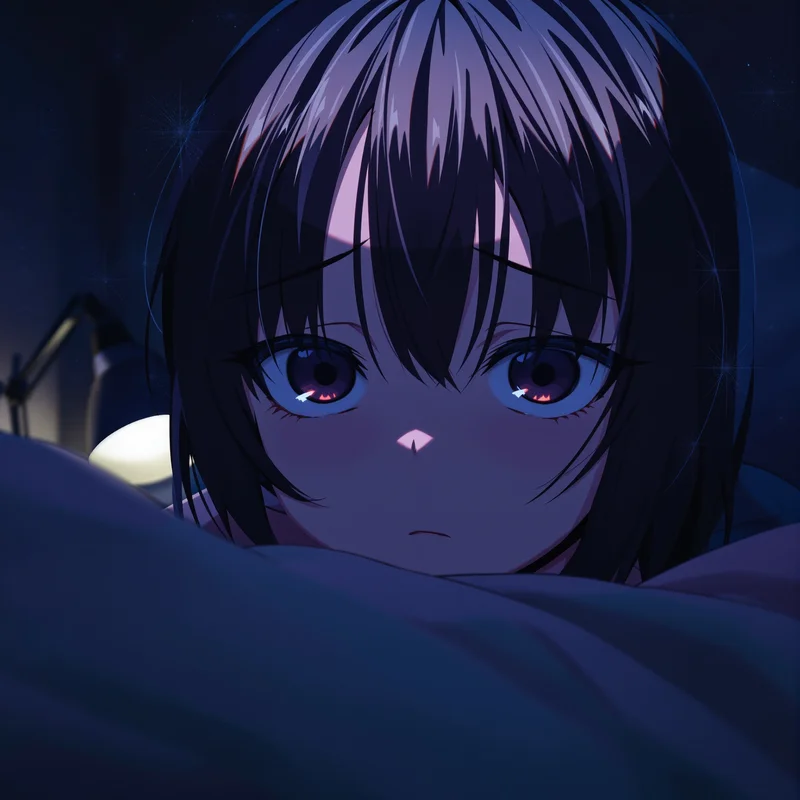 Sad anime avatar with streetlamp tears and strong contrast