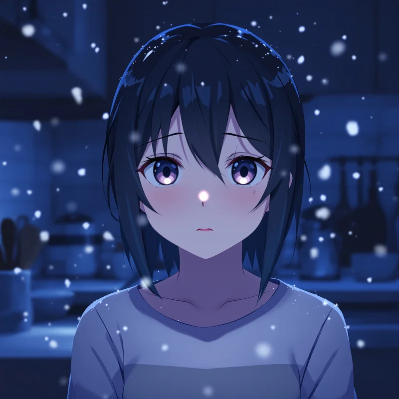 Sad anime avatar with streetlamp tears and strong contrast