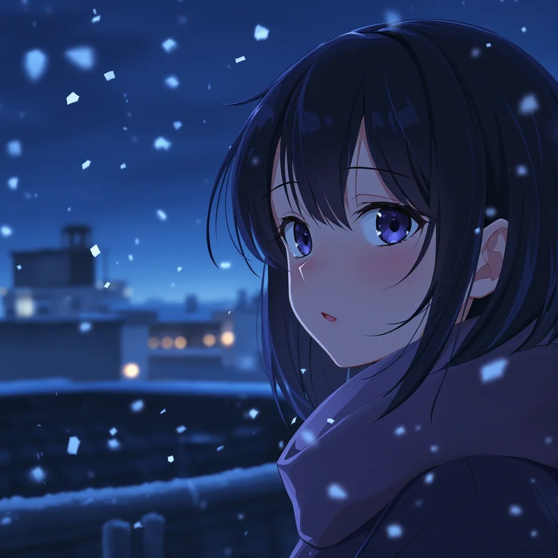 Sad anime PFP with rooftop rain and centered face clarity