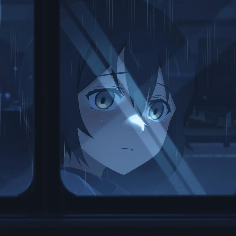 Anime avatar with train window scene and clear silhouette