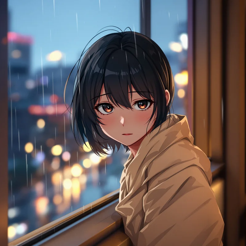 Anime profile image with empty classroom and calm expression