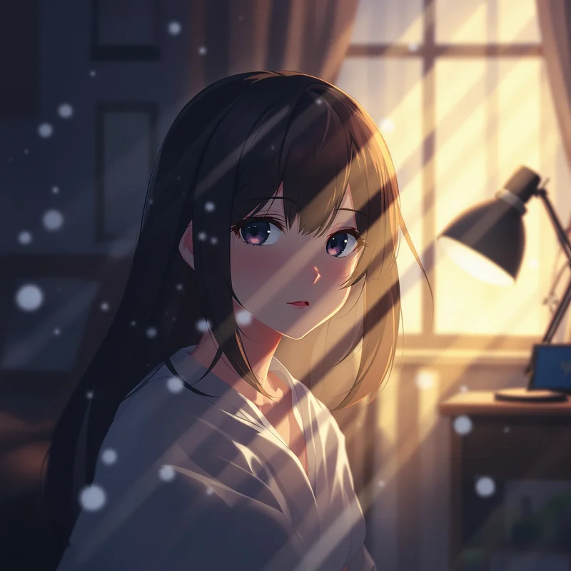 Sad anime avatar with phone light glow and tight crop