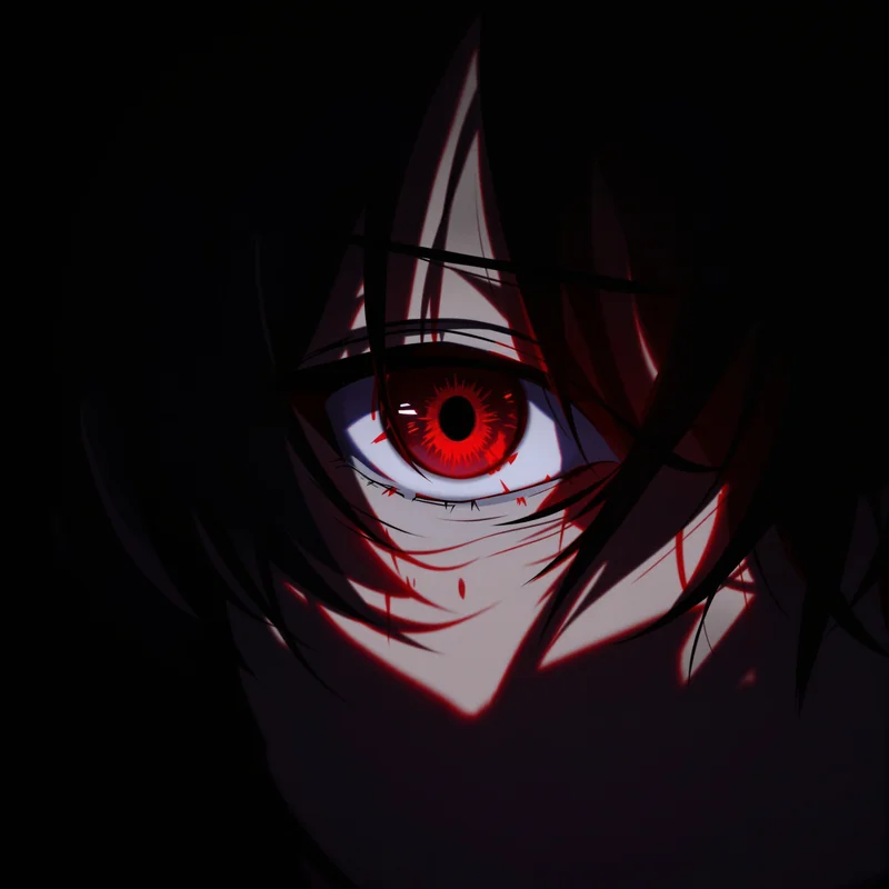 sad anime pfp with one visible eye and deep shadow