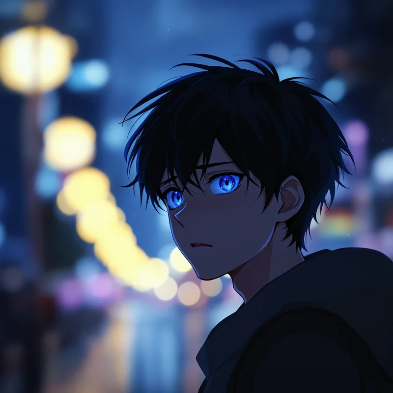 sad anime pfp with lonely night mood and distant city lights