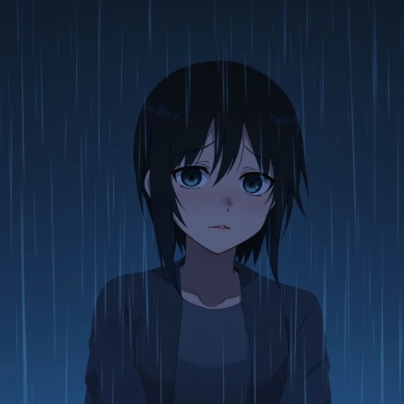 sad anime profile picture with low contrast lighting for online avatar styling