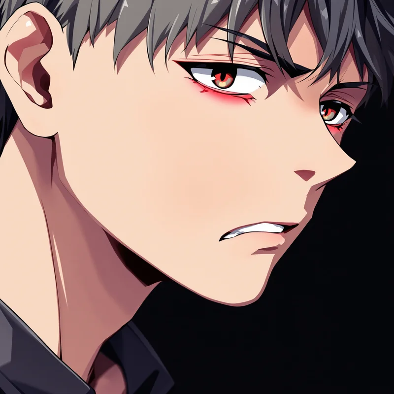 sad anime pfp with visible pain and strong emotional eyes