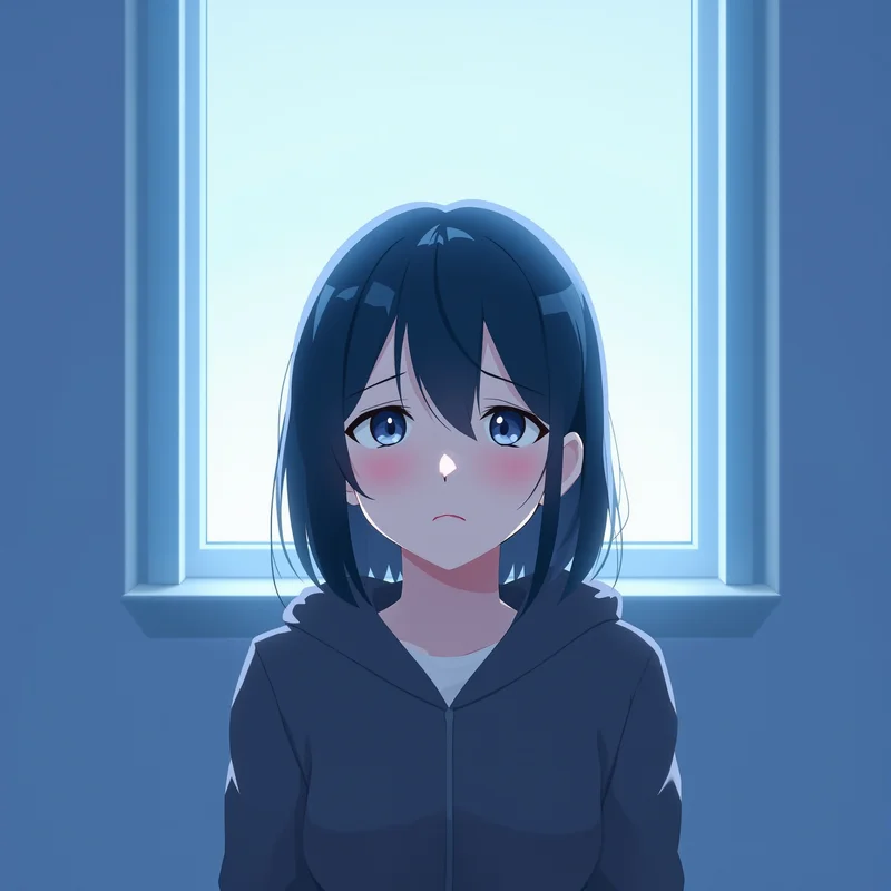 sad anime PFP portrait with muted tones for profile picture use