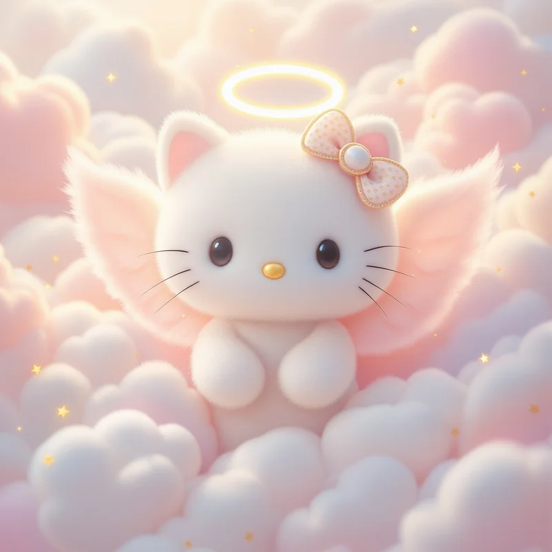angel sanrio pfp with heavenly pink cloud glow