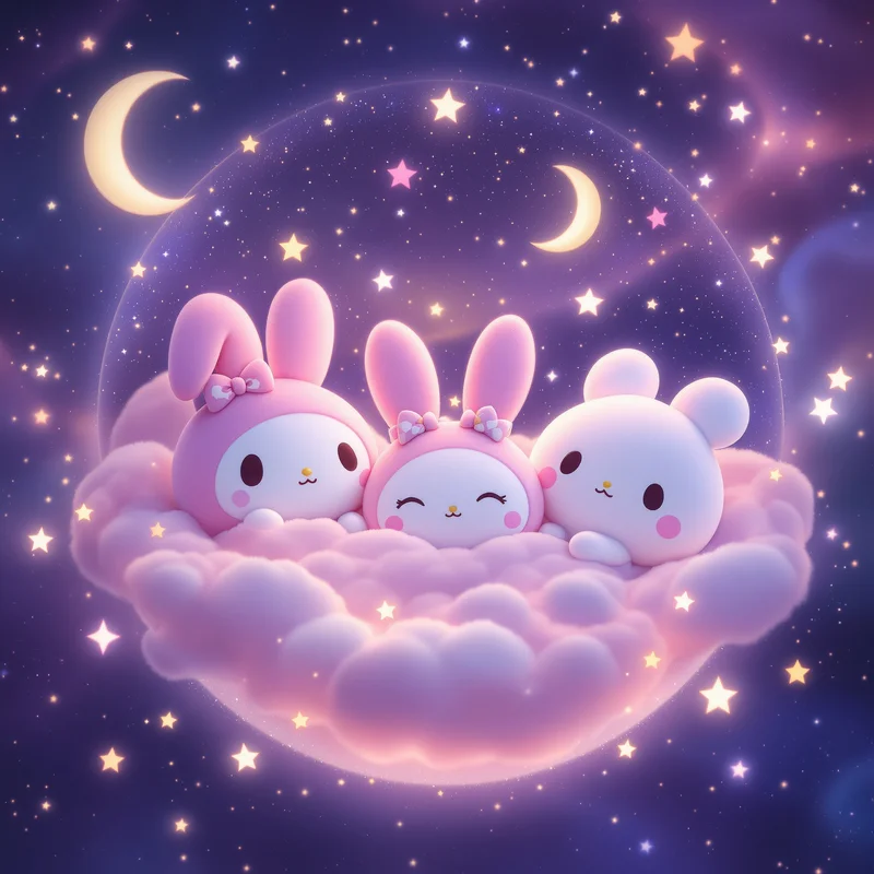 celestial sanrio pfp with moon and star kawaii atmosphere