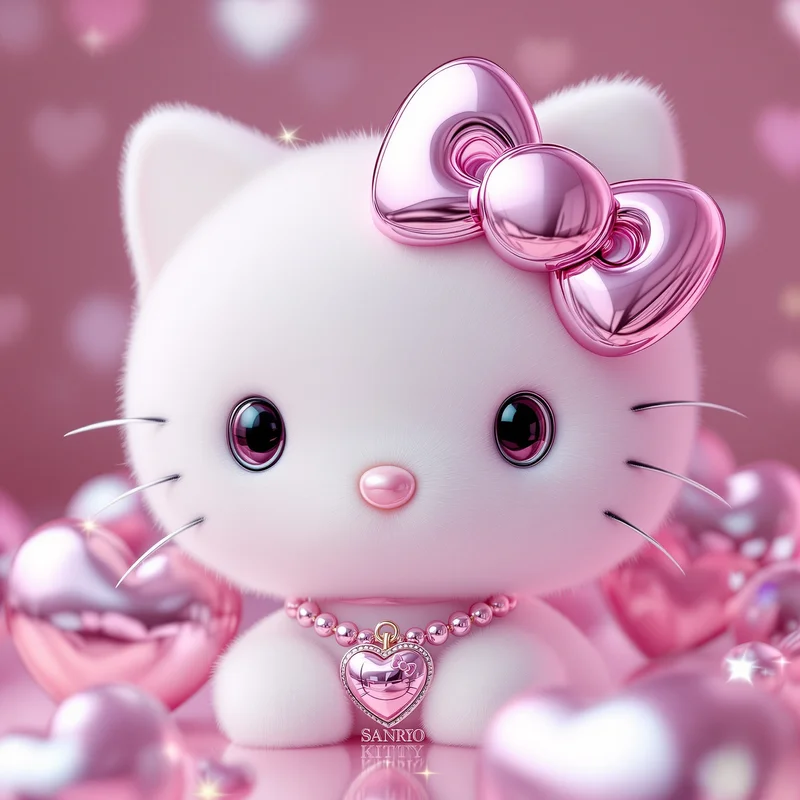 chrome kawaii sanrio pfp with futuristic metallic shine