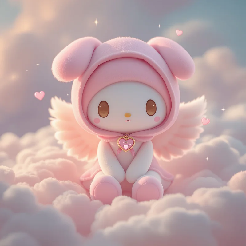 cloud angel sanrio pfp with dreamy wings and pastel light